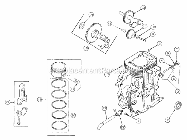 Crankcase Diagram and Parts List for 2166 13A-214G100, 13A-254G100 Cub Cadet Lawn Tractor